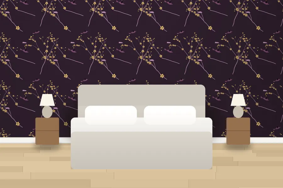 Ulva Blossom Branch Wallpaper in Dusky Plum
