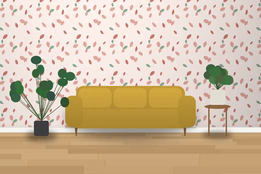 Chelmer Scattered Leaf Wallpaper in a room