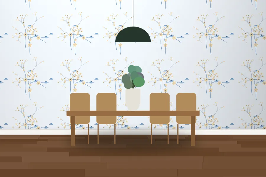 Calder Blossom Branch Wallpaper in a room