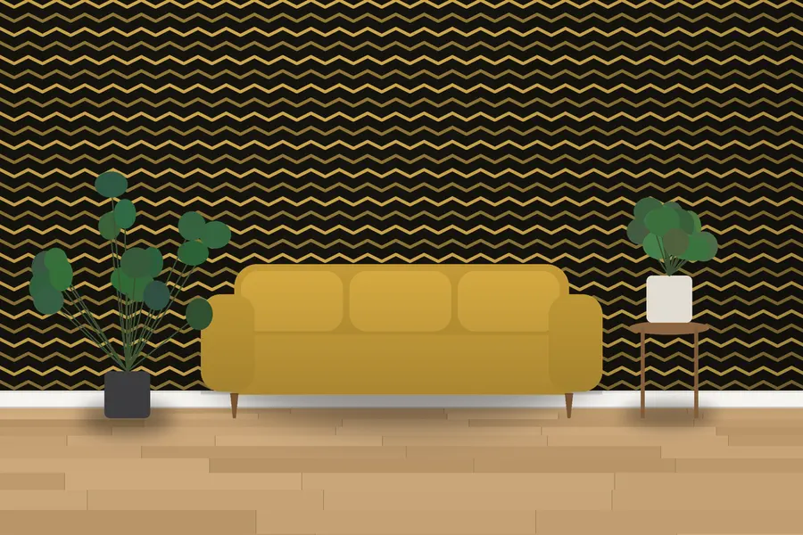 Kingsley Chevron Wallpaper in Gilded Black