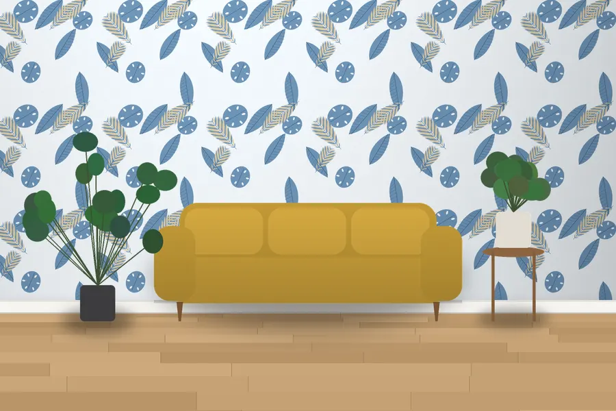 Heron Palm Leaf Wallpaper in a room