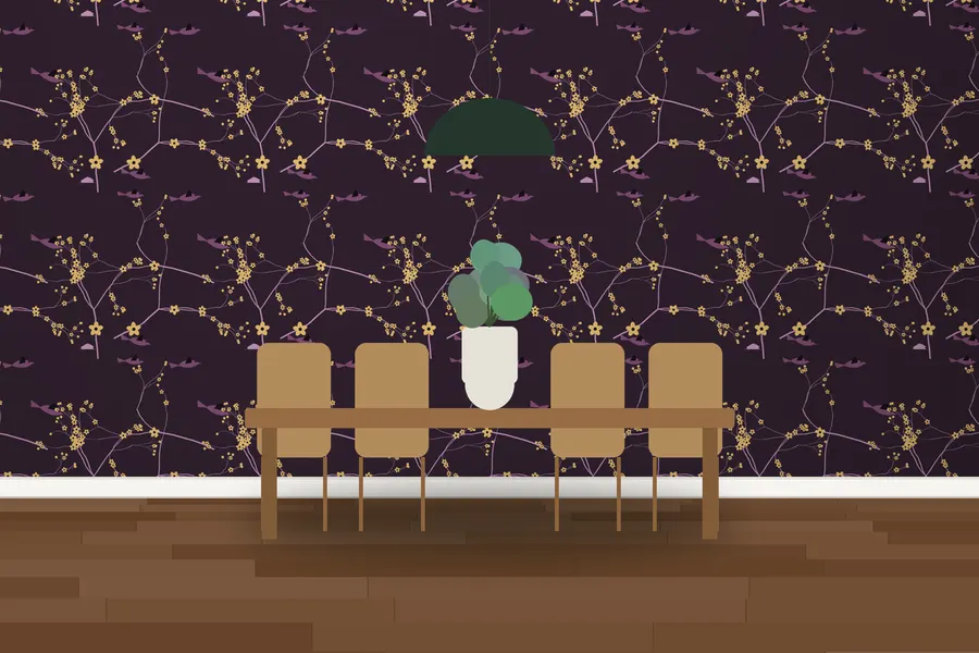 Vivian Garden Birds Wallpaper in Dusky Plum