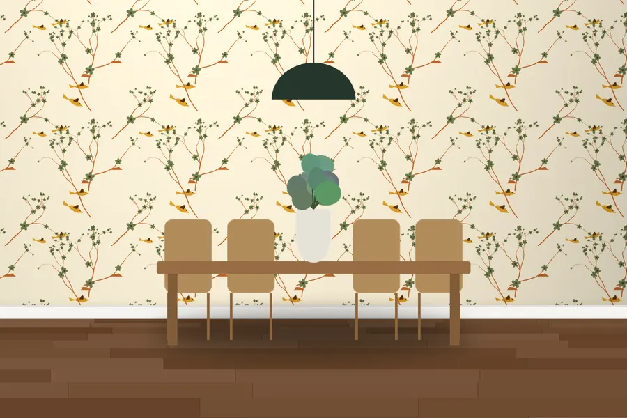 Baxter Garden Birds Wallpaper in Saffron Spice