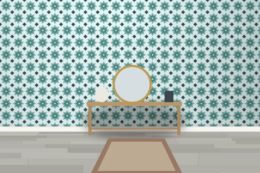 Calder Riad Tile Wallpaper in a room