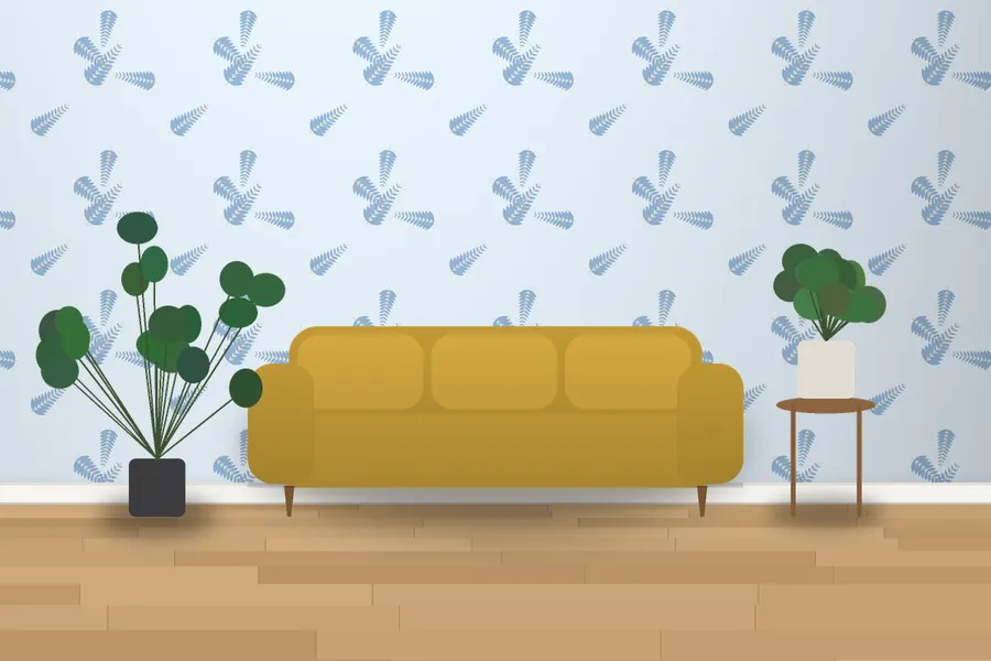 Hobart Fern Wallpaper in Powder Blue Gold