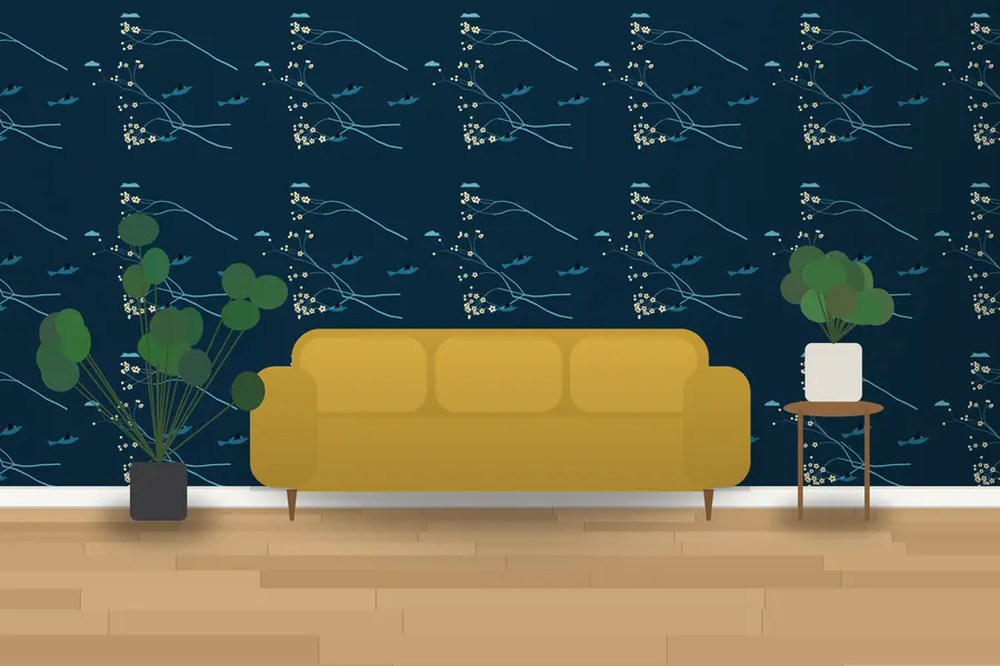 Whitlock Cherry Bough Wallpaper in a room
