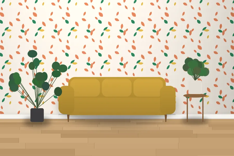 Sheldon Scattered Leaf Wallpaper in a room