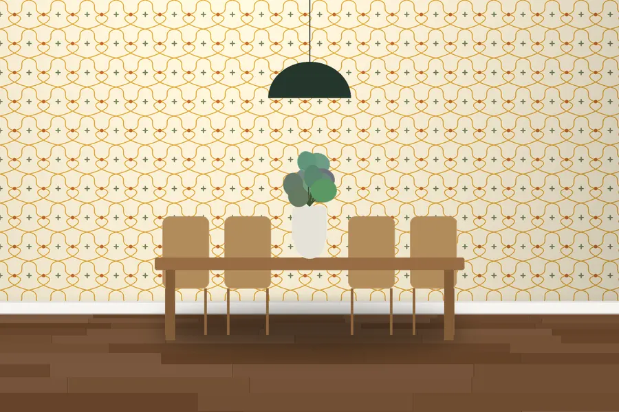 Bowen Ogee Trellis Wallpaper in a room
