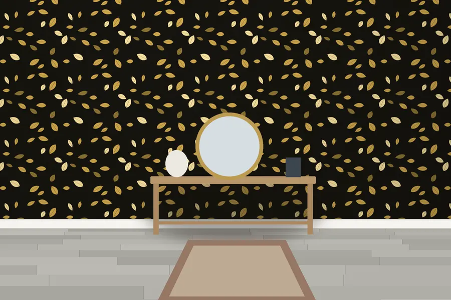Pippin Scattered Leaf Wallpaper in a room