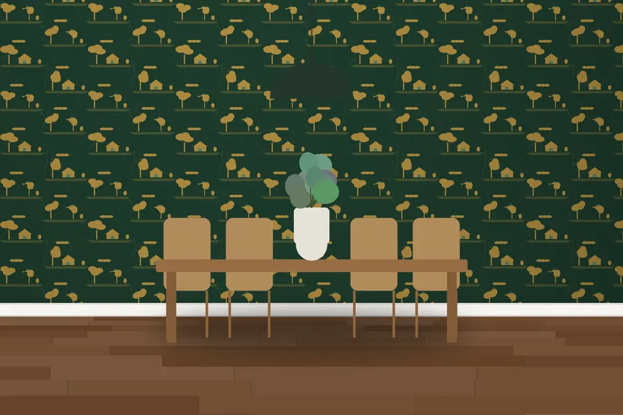 Hobart Pastoral Toile Wallpaper in Bottle Green Brass
