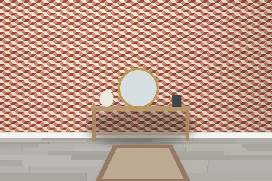 Cavendish Tumbling Block Wallpaper in Brick & Bone