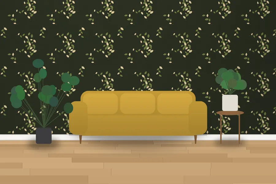 Chatsworth Leaf Sprig Wallpaper in Moss & Rust