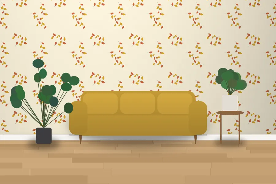 Elowen Trailing Vine Wallpaper in Mustard Mid