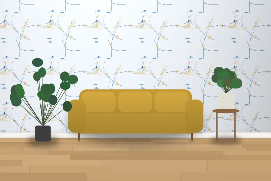 Lyndon Cherry Bough Wallpaper in a room