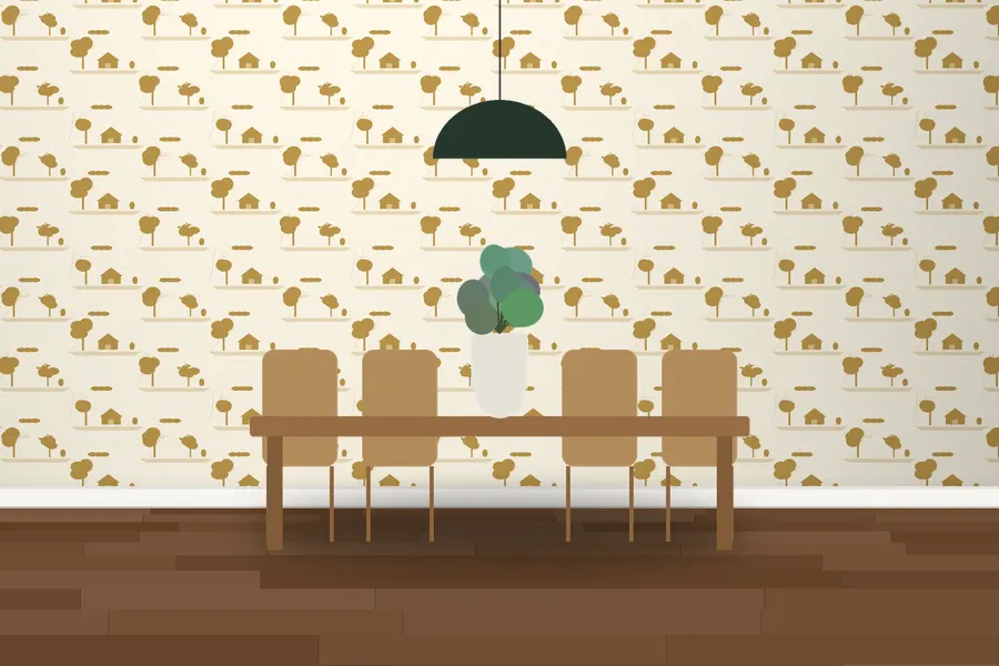 Mallory Village Toile Wallpaper in Antique Gold Ivory