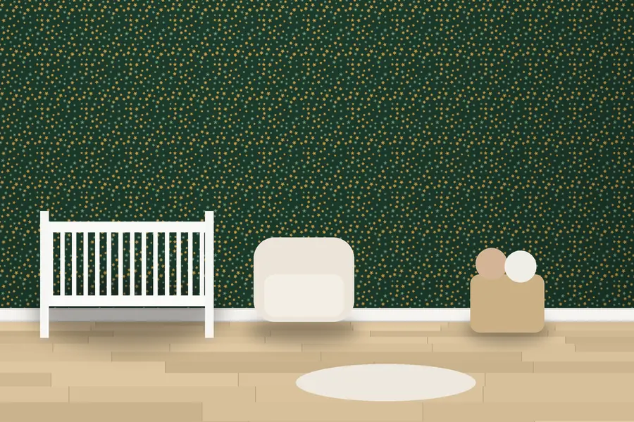 Ambrose Ditsy Floral Wallpaper in Bottle Green Brass