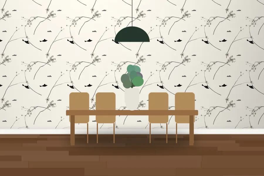 Dunmore Songbird Wallpaper in Ink on Paper