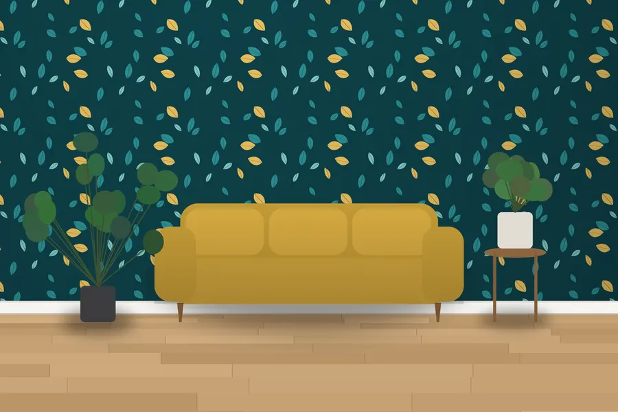 Selby Scattered Leaf Wallpaper in a room