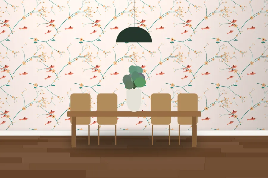 Sandford Cherry Bough Wallpaper in a room