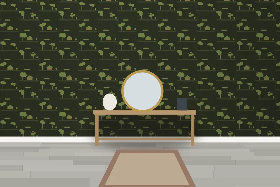 Hooper Village Toile Wallpaper in Moss & Rust