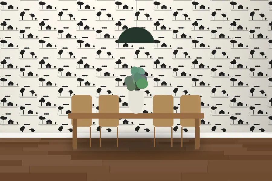 Ayles Pastoral Toile Wallpaper in Ink on Paper