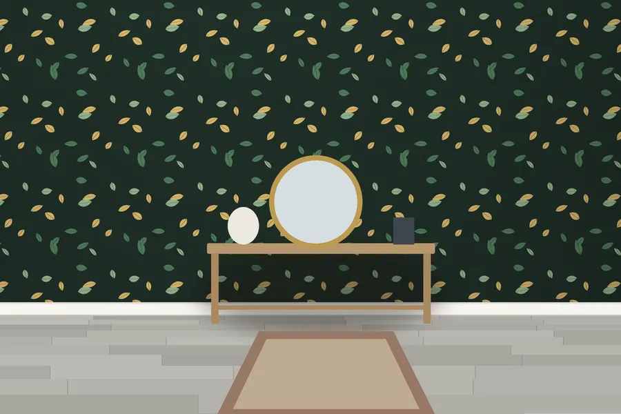 Lindley Scattered Leaf Wallpaper in a room