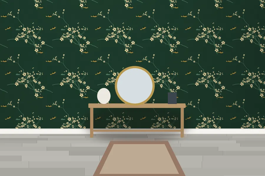 Pembroke Blossom Branch Wallpaper in Bottle Green Brass