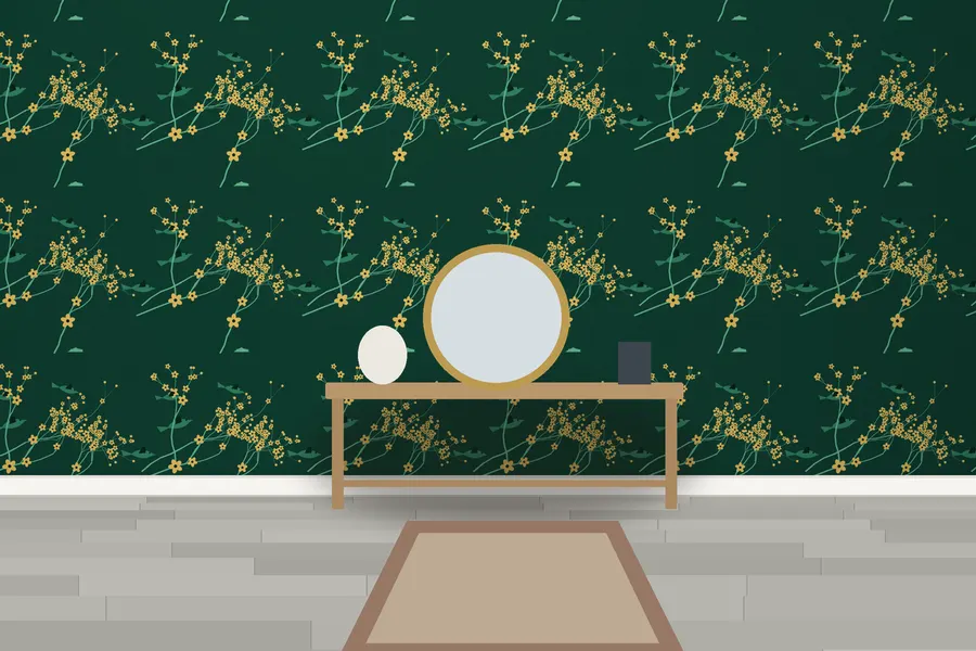 Rigby Songbird Wallpaper in Emerald Gold