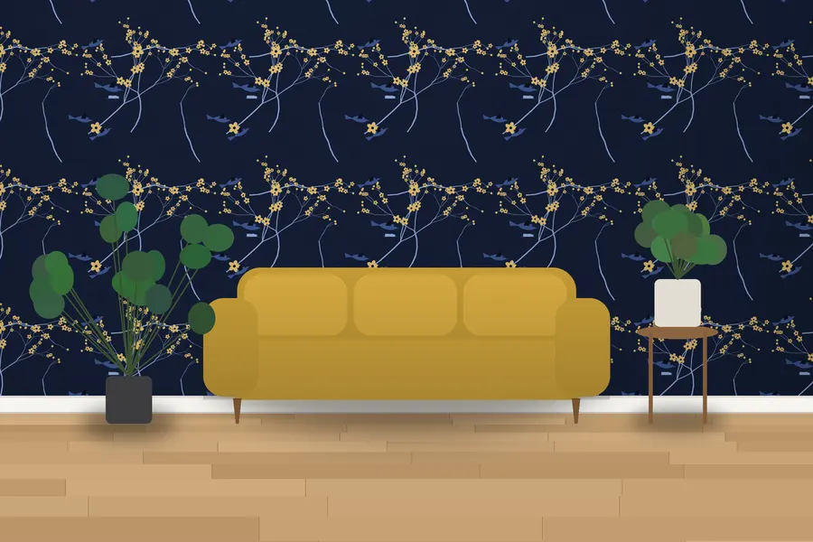 Perrin Cherry Bough Wallpaper in Midnight Navy