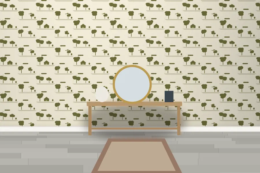Maddox Village Toile Wallpaper in Olive Grove