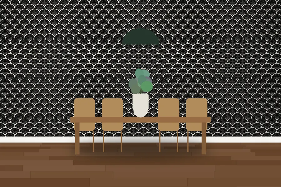 Bowen Deco Fan Wallpaper in a room