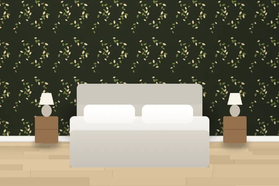 Zinnia Leaf Sprig Wallpaper in Moss & Rust