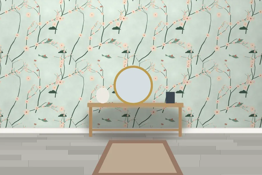Nettlecombe Garden of Birds Wallpaper in a room