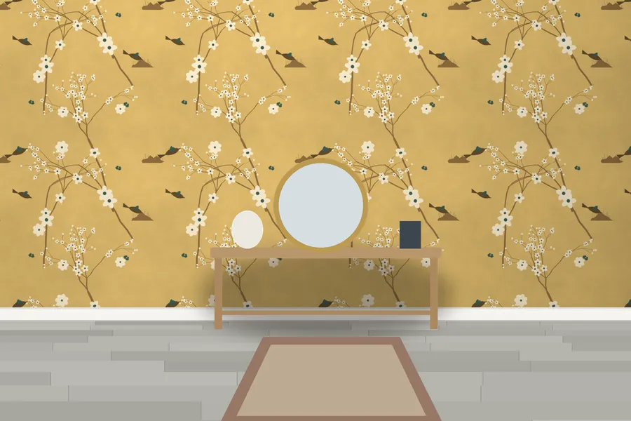 Coleton Peony Bough Wallpaper in Gilded Ochre