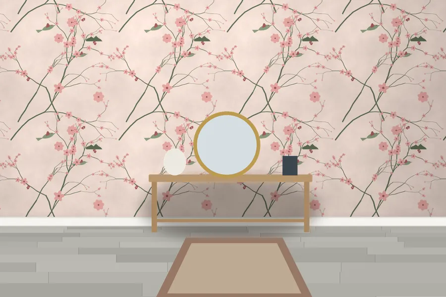 Saltram Pavilion Garden Wallpaper in Tea Rose Silk