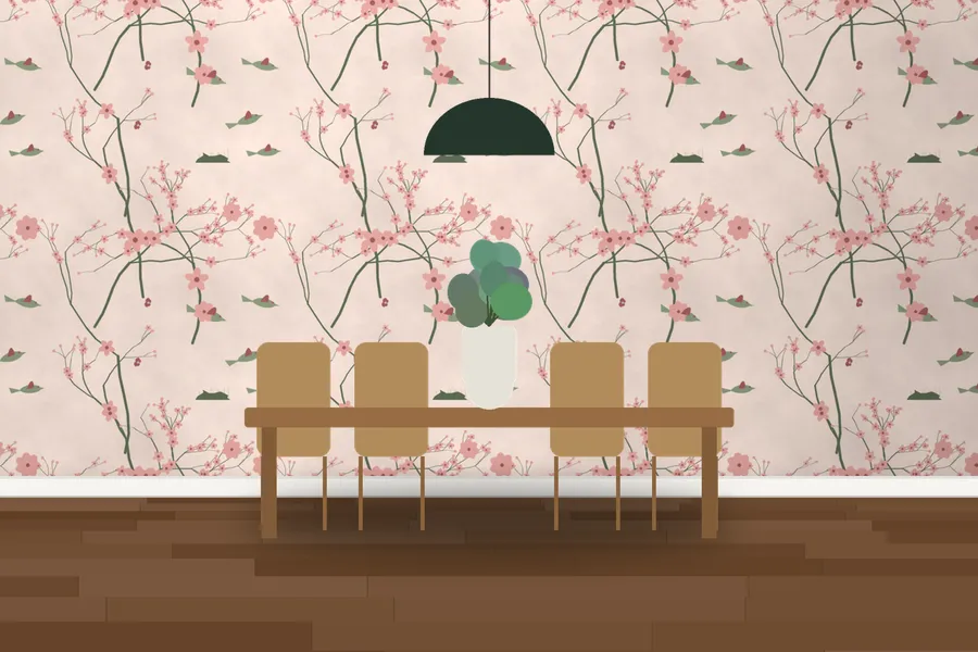 Lacock Lacquer Garden Wallpaper in Tea Rose Silk