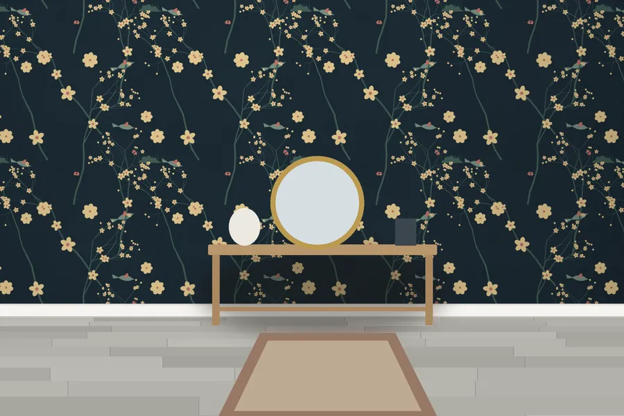 Oxburgh Lacquer Garden Wallpaper in Midnight Garden
