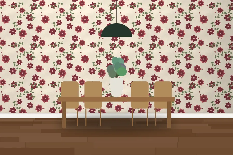 Sheffield Ranunculus Garden Wallpaper in a room
