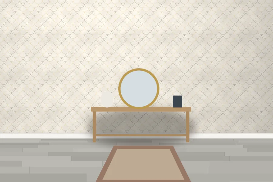 Montacute Foil Scale Wallpaper in Champagne on Ivory