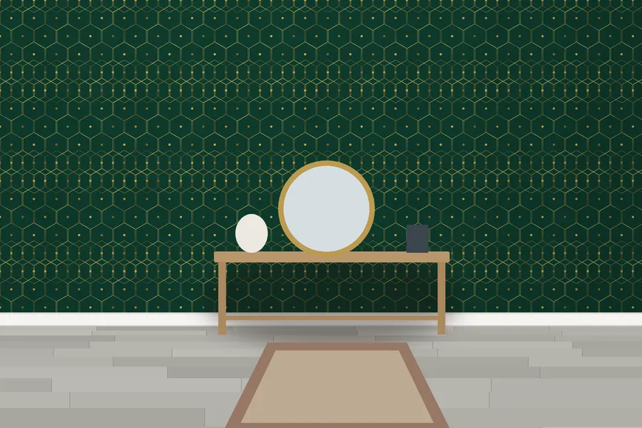 Glynde Gilded Honeycomb Wallpaper in Brass on Emerald