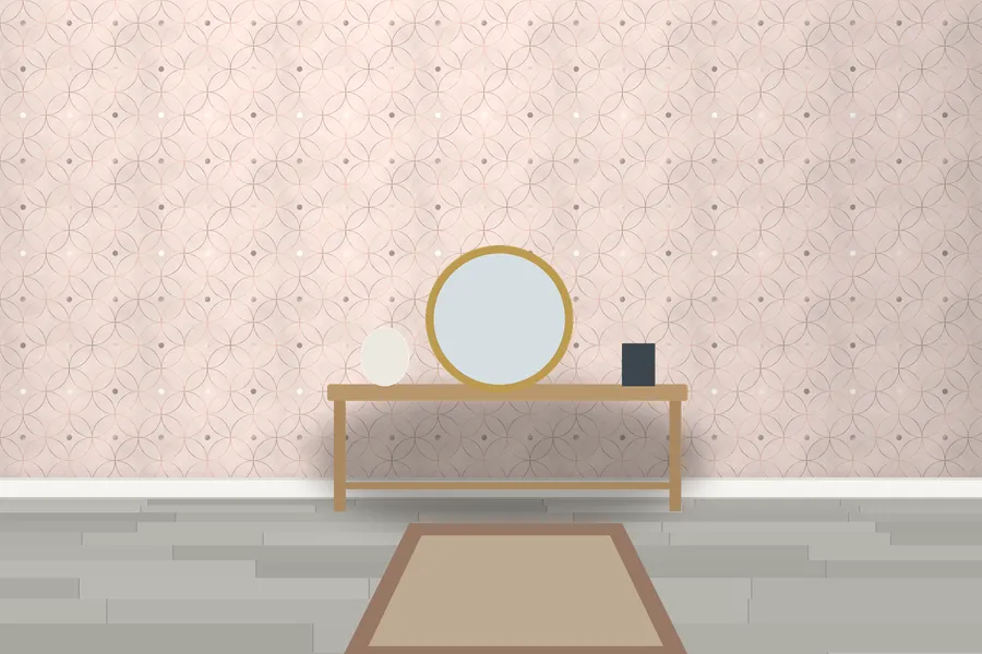 Blickling Interlocking Rings Wallpaper in Rose Gold on Blush
