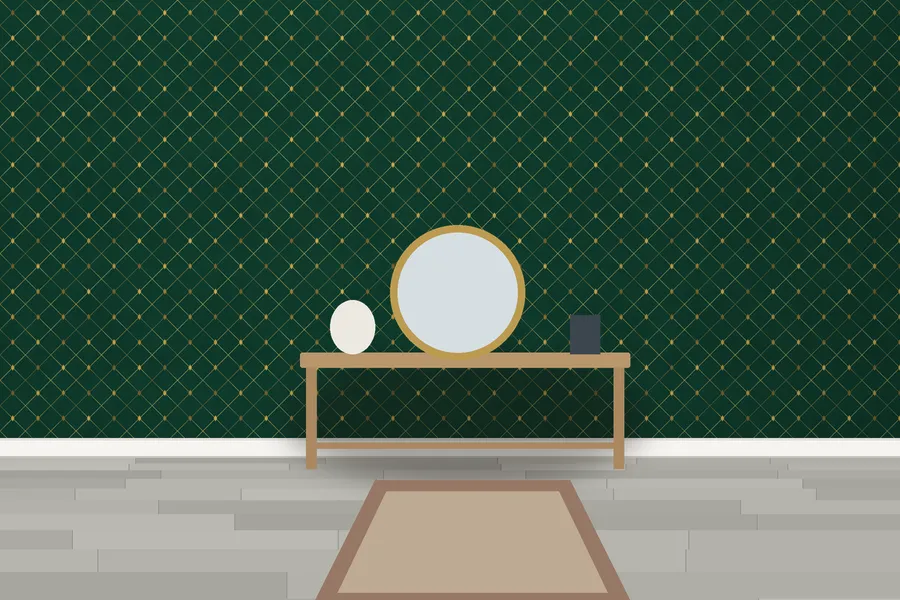 Marbury Lattice Diamond Wallpaper in Brass on Emerald
