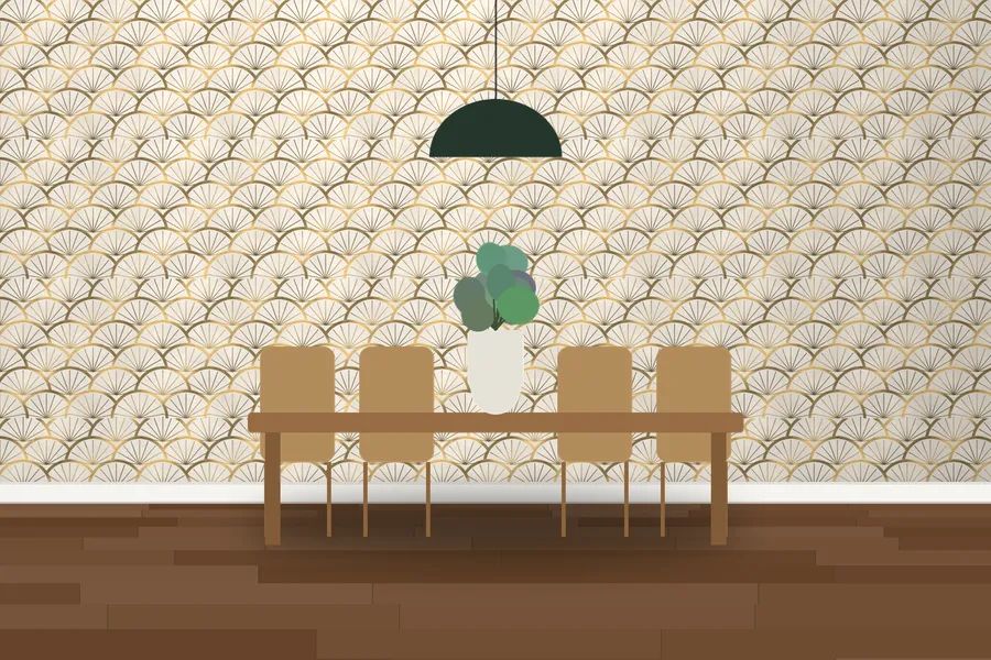 Ickworth Palais Fan Wallpaper in Pearl & Gilt