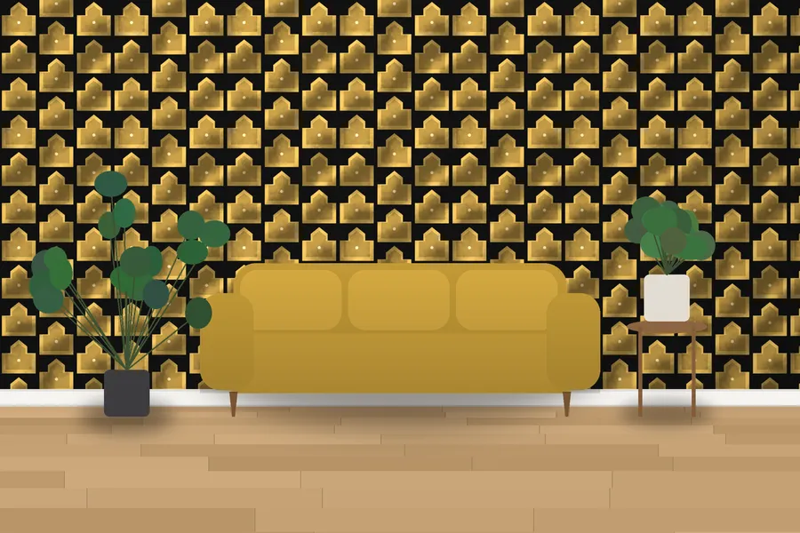 Lamorran Skyline Ziggurat Wallpaper in a room