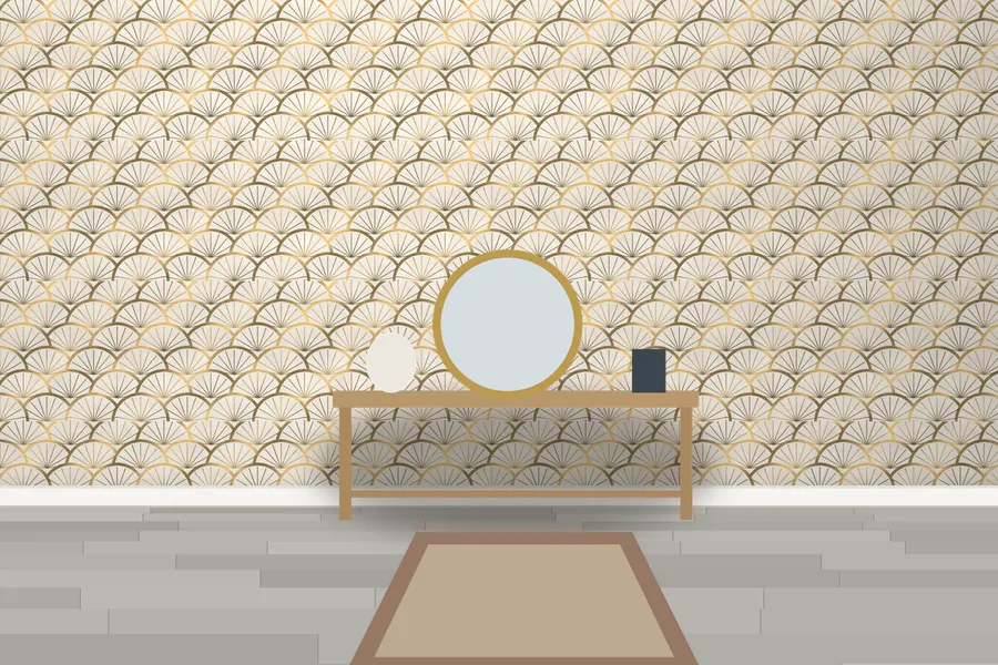 Somerleyton Palais Fan Wallpaper in Pearl & Gilt