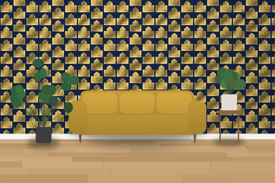 Dorneywood Skyline Ziggurat Wallpaper in a room