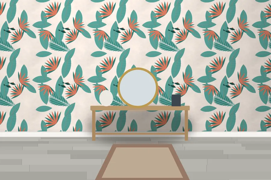 Calloway Monsoon Leaf Wallpaper in a room