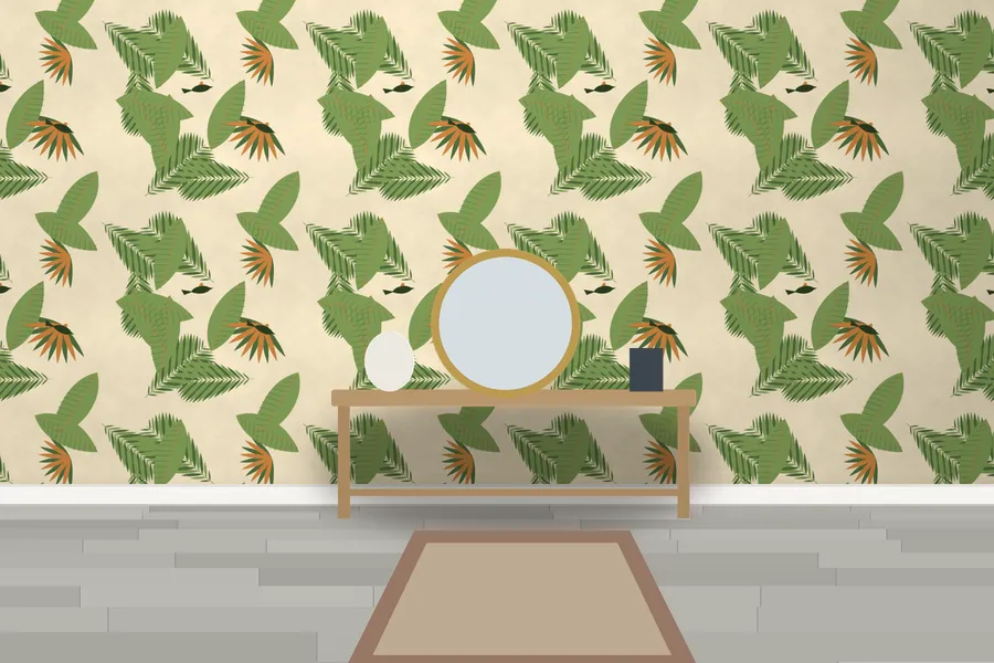 Parham Rainforest Parrot Wallpaper in a room