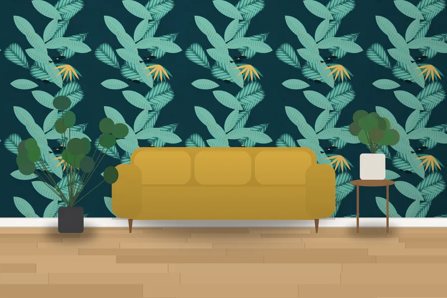 Glynde Monsoon Leaf Wallpaper in a room