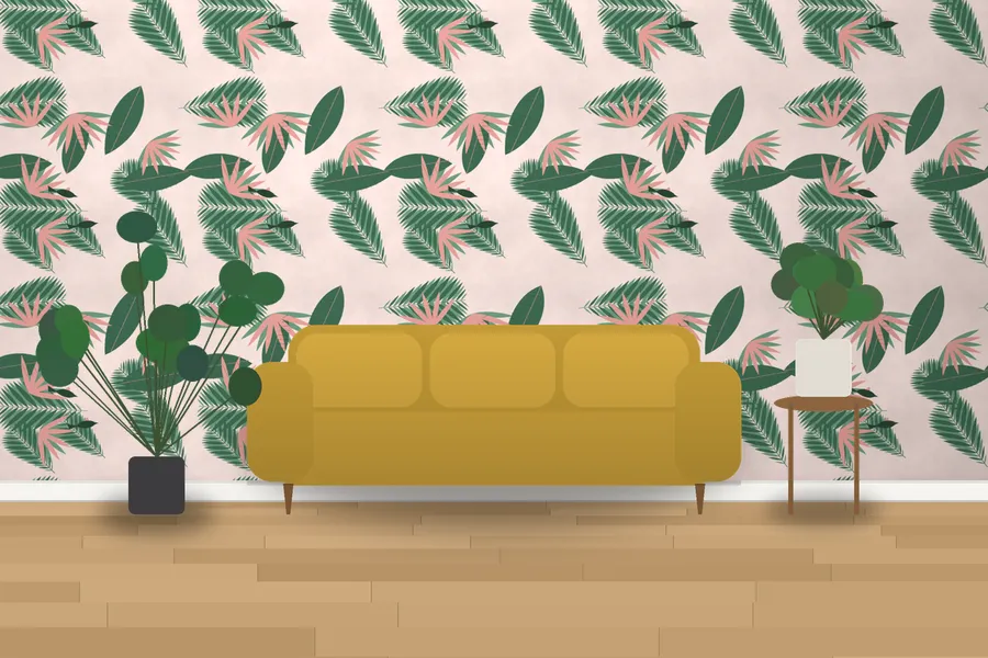 Marbury Monsoon Leaf Wallpaper in a room